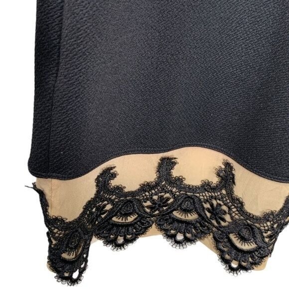 Cisa Black Tan Long Sleeve Mesh Lace Hem Sheath Dress Size M - Picture 4 of 11